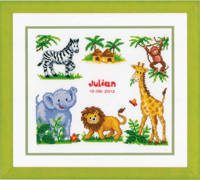 Birth Sampler Zoo Animals Cross Stitch Kit Vervaco
