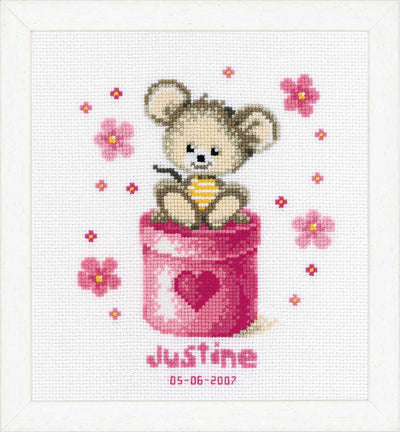Birth Sampler Mouse Cross Stitch Kit Vervaco