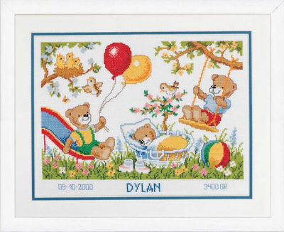 Birth Sampler Teddies Cross Stitch Kit Vervaco