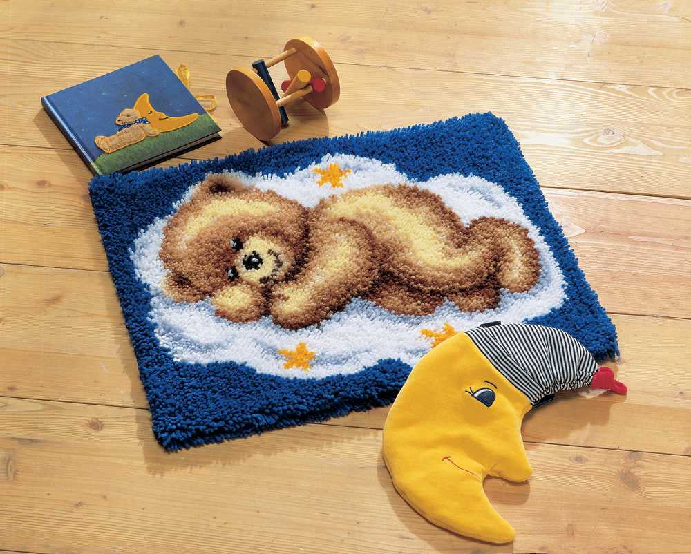 Rug: Sleeping Teddy on Cloud Latch Hook Kit Vervaco