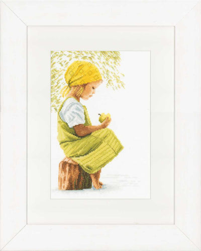 Girl with Apple (Aida,W) Counted Cross Stitch Kit Lanarte