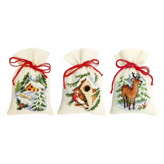 Christmas Scene Bags Set 3 Cross Stitch Kit Vervaco