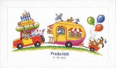 Vervaco Cross Stitch Kit - Caravan Trip Birth Sampler