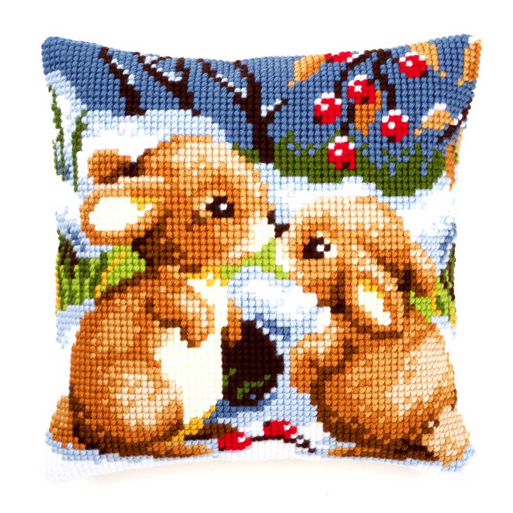 Snow Rabbits Cushion Front Cross Stitch Kit Vervaco