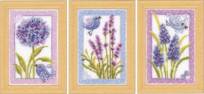 Bird with Flowers Set 3 Cards Cross Stitch Kit Vervaco