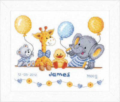 Animal Cheer Birth Sampler Cross Stich Kit Vervaco
