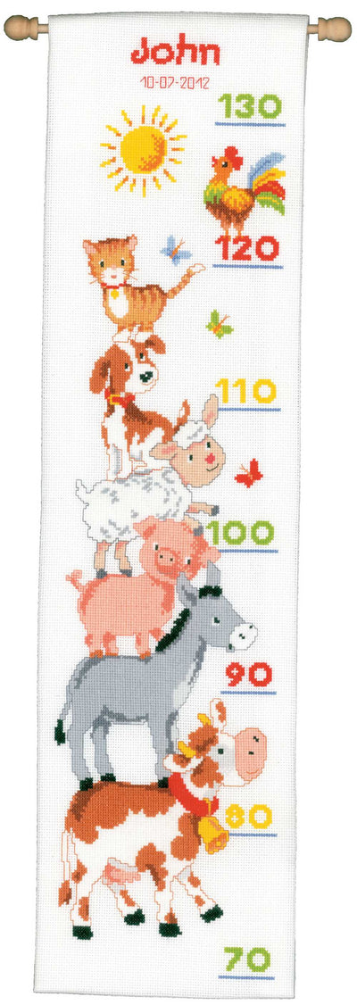 Farm Animals Height Chart Cross Stitch Vervaco