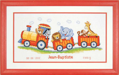 Animal Train Birth Sampler Cross Stitch Kit Vervaco