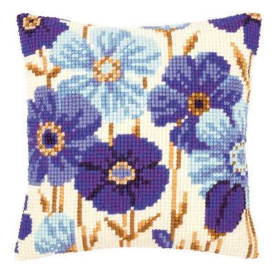 Blue Flowers Cushion Front Cross Stitch Kit Vervaco