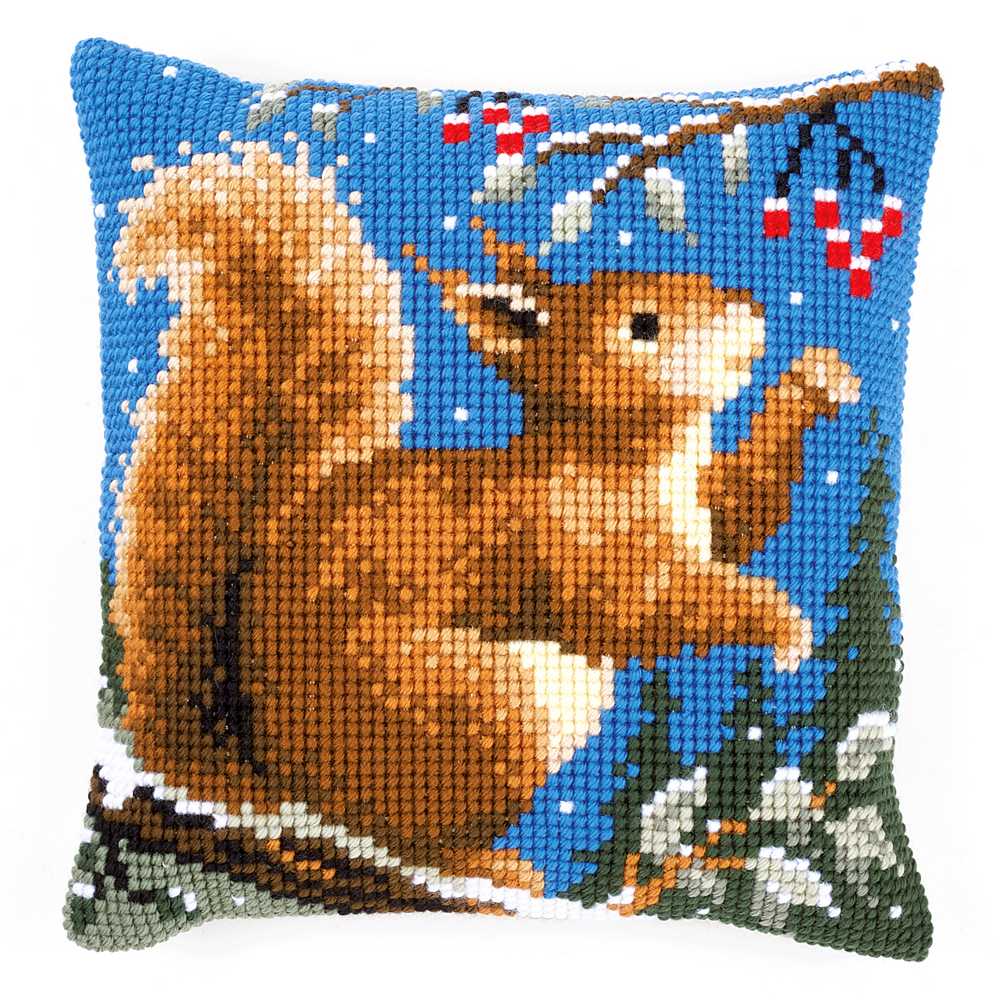 Squirrel in Winter Cushion Front Cross Stitch Kit Vervaco