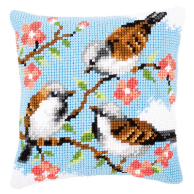 Birds Between Flowers Cushion Front Cross Stitch Kit Vervaco