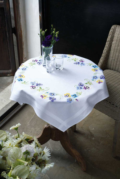 Tablecloth: Pretty Pansies Embroidery Kit Vervaco