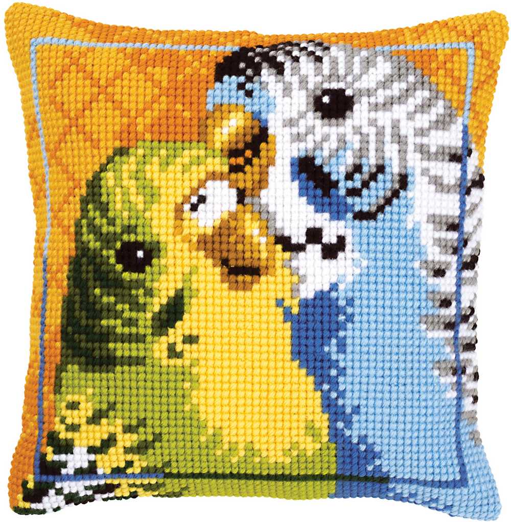 Budgies Cushion Front Cross Stitch Kit Vervaco