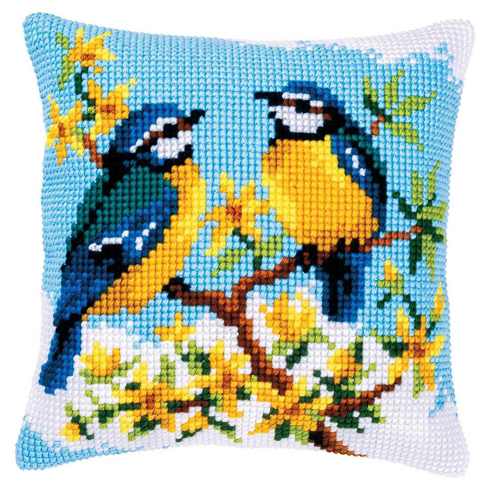 Vervaco Cross Stitch Cushion Kit - Blue Tits