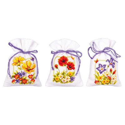 Summer Flowers: Set of 3 Pot Pourri Bags Cross Stitch Kit Vervaco