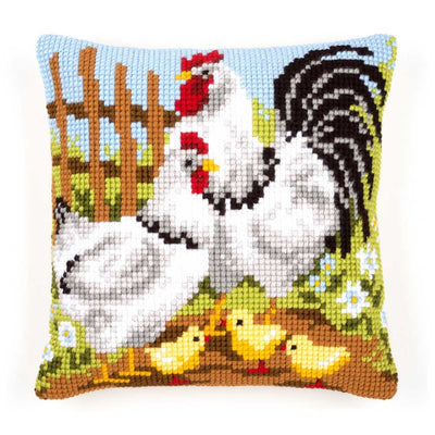 Rooster Family Cushion Front Cross Stitch Kit Vervaco