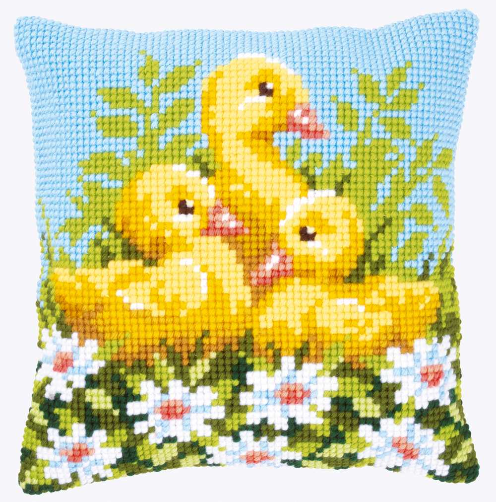 Ducklings with Daisies I Cushion Front Cross Stitch Kit Vervaco