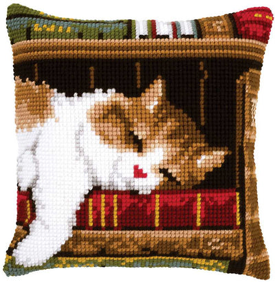 Cat Sleeping Cushion Front Cross Stitch Kit Vervaco