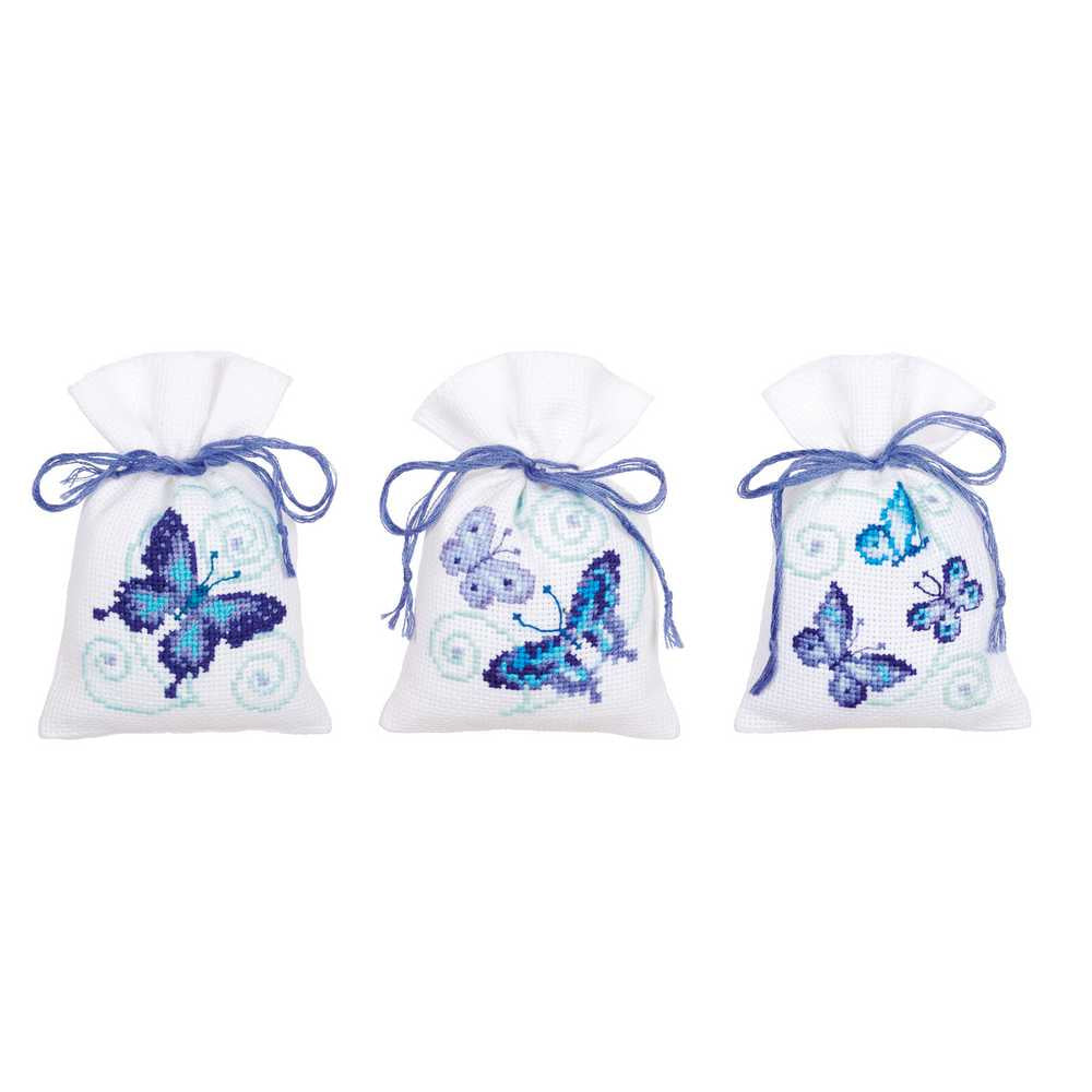 Blue Butterflies: Set of 3 Pot Pourri Bags Cross Stitch Kit Vervaco