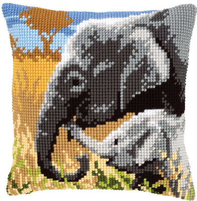 Elephants Cushion Front Cross Stitch Kit Vervaco