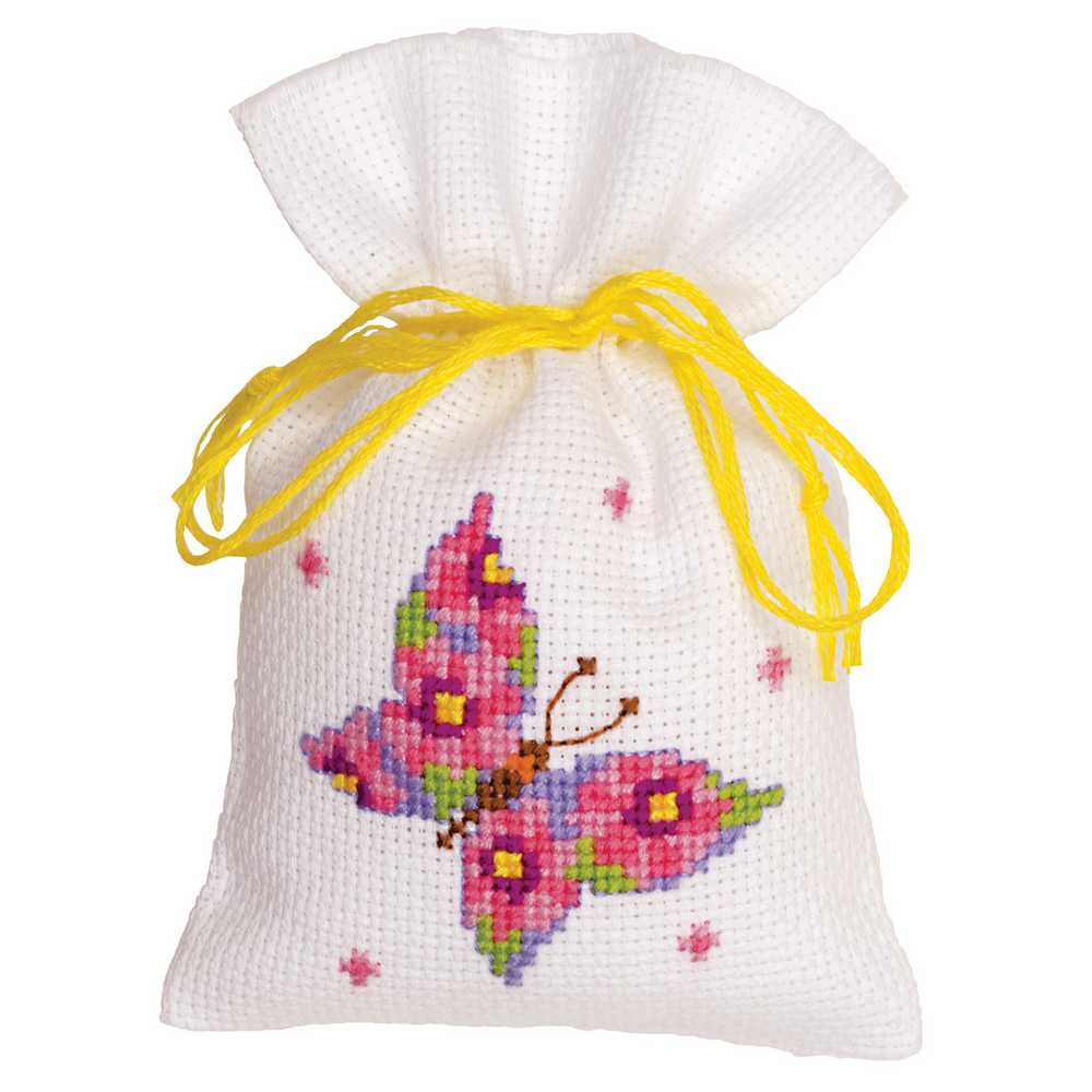 Butterfly Pink  Pot Pourri Bag Cross Stitch Kit Vervaco