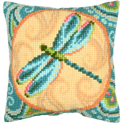 Dragonfly Circle Cushion Printed Cross Stitch Kit Vervaco