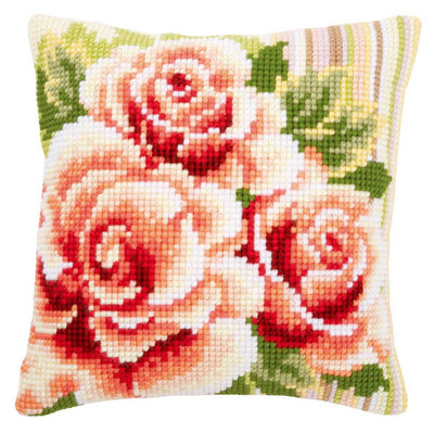 Pink Roses I Cushion Front Cross Stitch Kit Vervaco