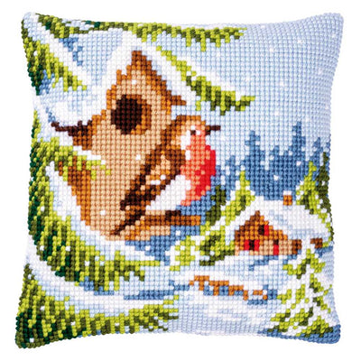 Vervaco Cross Stitch Cushion Kit - Robin in Winter