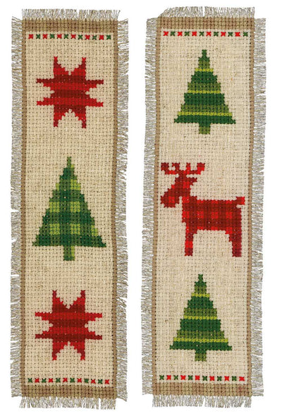 Checkered Christmas Trees 2 Bookmarks Cross Stitch Kit - Vervaco