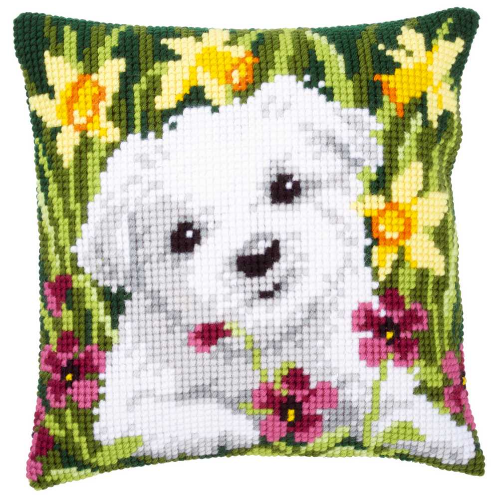 Westie in Daffodils Cushion Front Cross Stitch Kit Vervaco