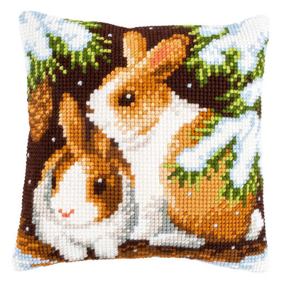 Vervaco Cross Stitch Cushion Kit - Rabbits in the Snow