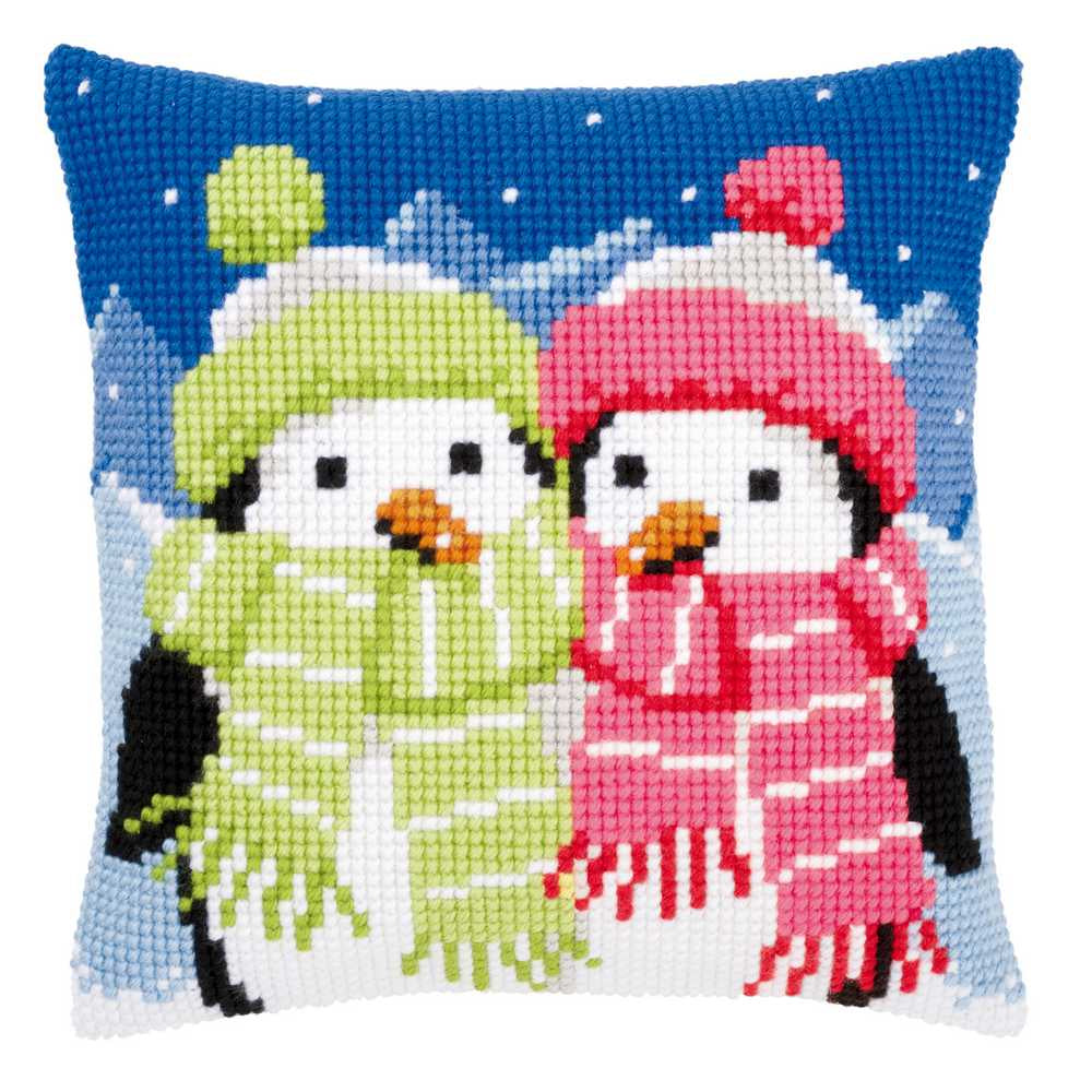 Penguins with Scarf Cushion Front Cross Stitch Kit Vervaco