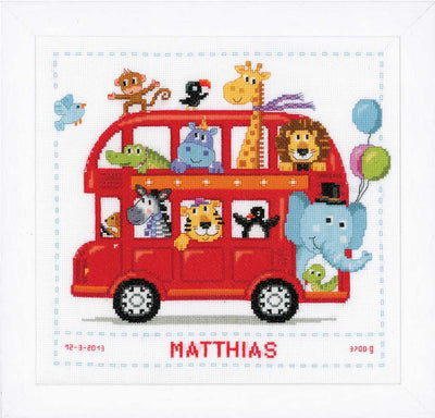 Funny Bus Birth Sampler Cross Stitch Kit Vervaco