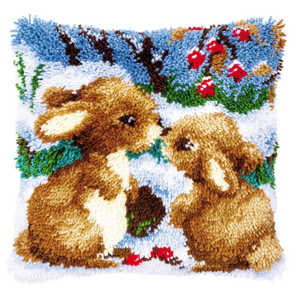 Vervaco Latch Hook Cushion Kit - Snow Rabbits