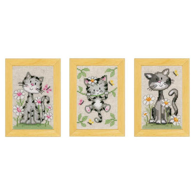 Cats & Flowers: Set of 3 Cross Stitch Kit Vervaco