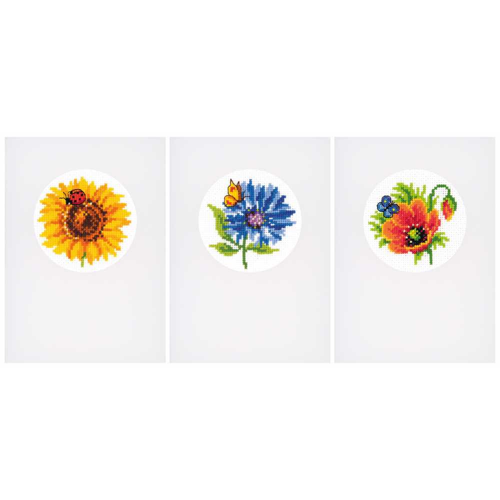 Vervaco Set 3 Greeting Cards Summer Flowers