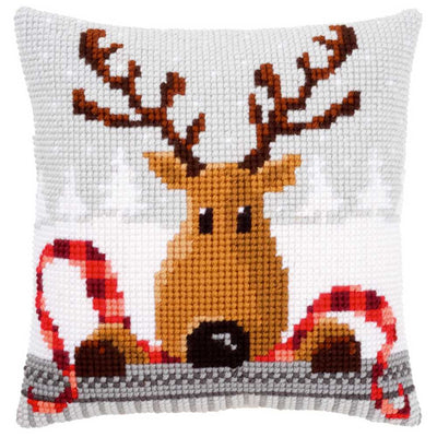 Reindeer with a Red Scarf Cushion Front Cross Stitch Kit by Vervaco