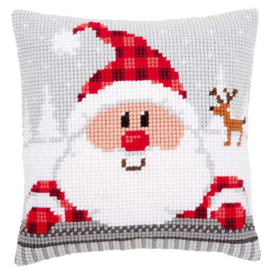 Santa in a Plaid Hat Cushion Front Cross Stitch Kit Vervaco