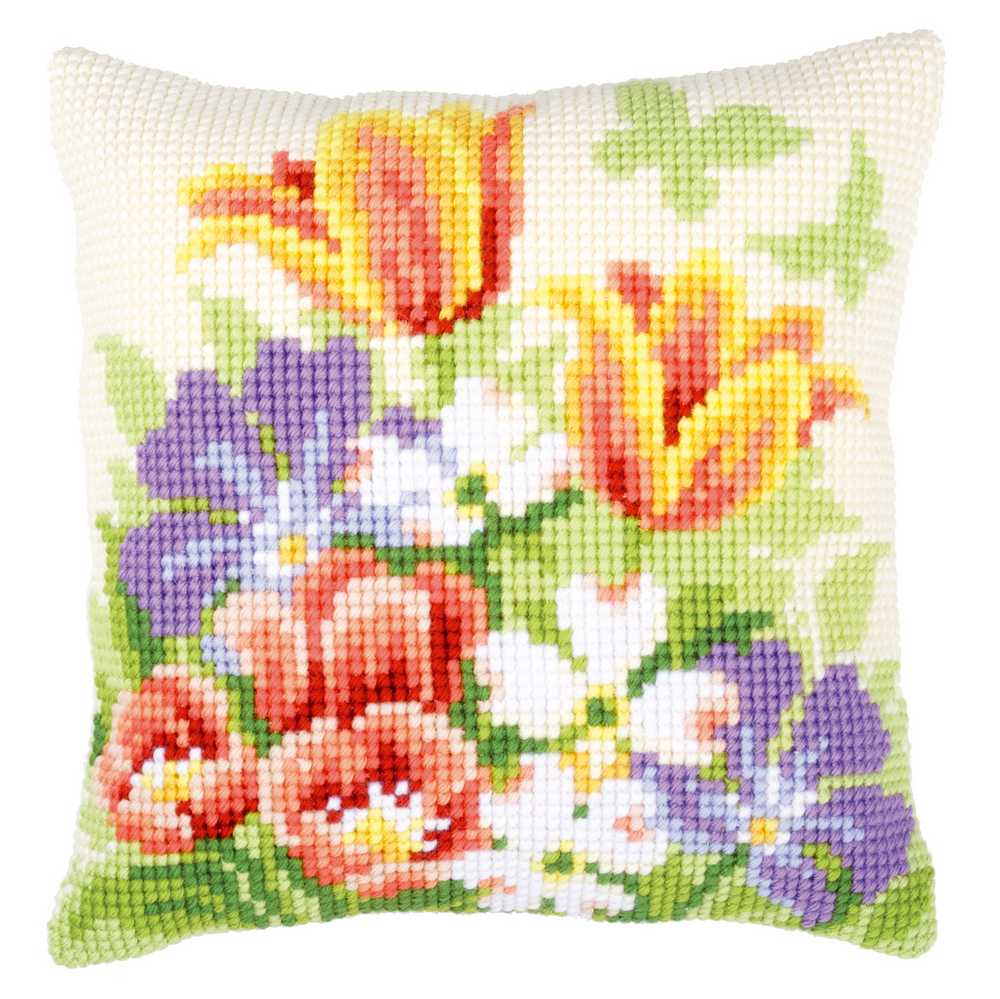 Spring Flowers Cushion Front Cross Stitch Kit Vervaco