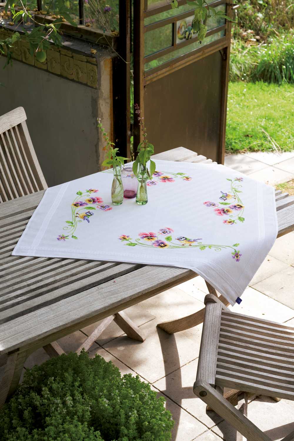 Tablecloth: Birds & Pansies Embroidery Kit Vervaco