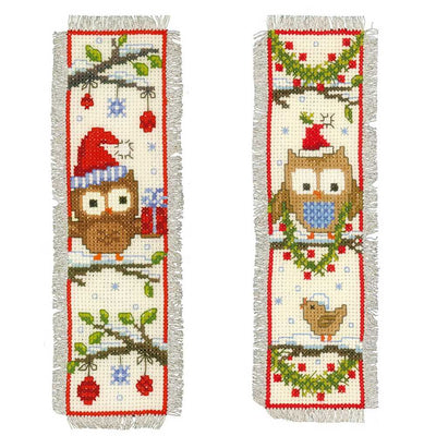 Owls In Santa Hats: Set of 2 Bookmarks  Cross Stitch Vervaco