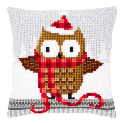 Owl in Santa Hat Cushion Front Cross Stitch Kit Vervaco