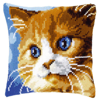 Brown Cat Cushion Front Cross Stitch Kit Vervaco