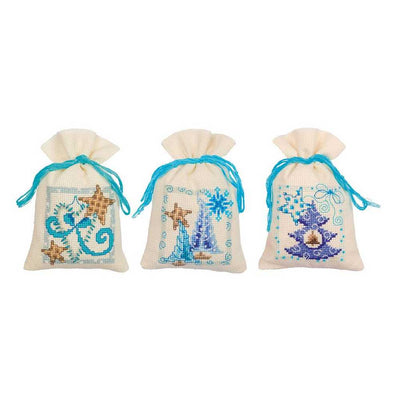 Vervaco Cross Stitch Kit - Blue Christmas Set of 3 Pot Pourri Bags
