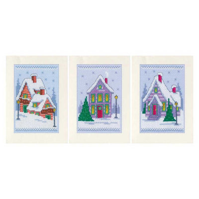 Vervaco Cross Stitch Card Kit - Winter Houses Set of 3