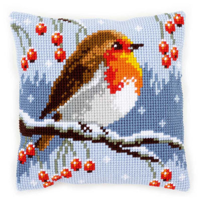 Red Robin in the Winter Cushion Front Cross Stitch Kit Vervaco