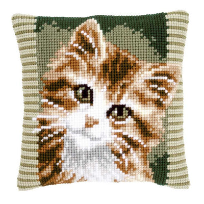 Brown Cat Cushion Front Cross Stitch Kit Vervaco