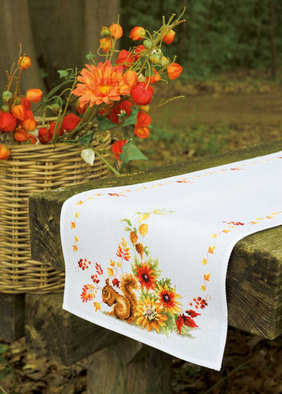 Squirrel in Autumn Table Runner  Cross Stitch Vervaco
