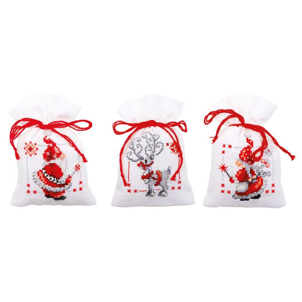 PChristmas Elves: Set of 3 Pot Pourri Bag Cross Stitch Kit by Vervaco