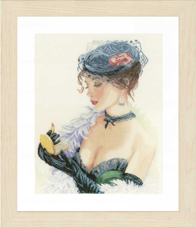 Lady With Lipstick (Linen)  Counted Cross Stitch Kit Vervaco
